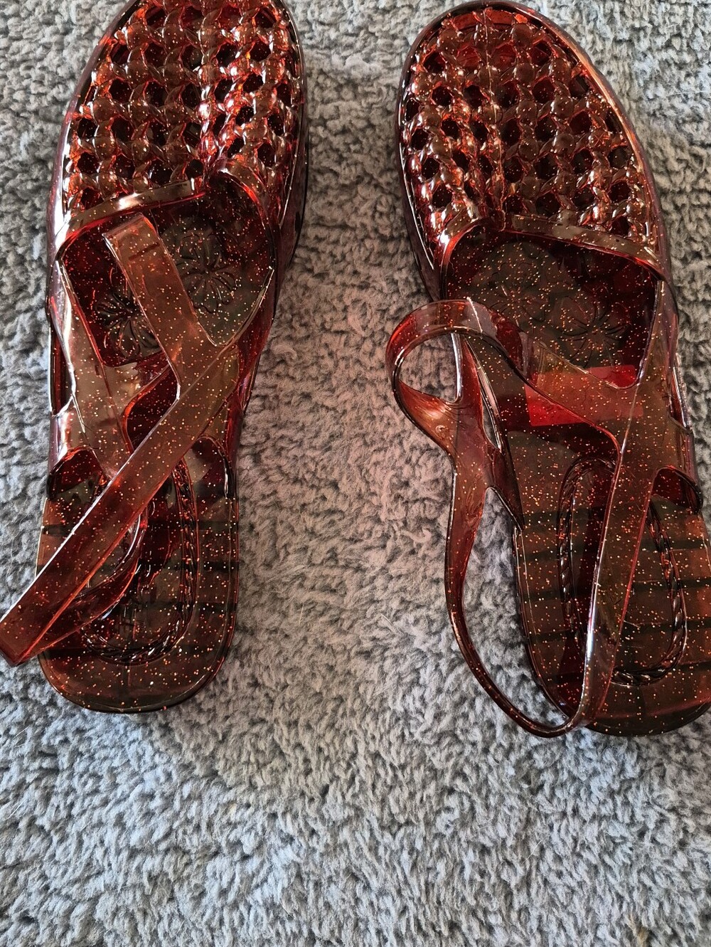 Women's Red Glitter Jelly Sandals